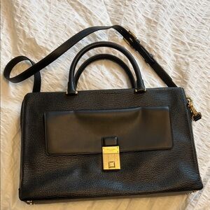 Ted Baker | Black Leather Top-Handle Laptop Bag with Gold Hardware
